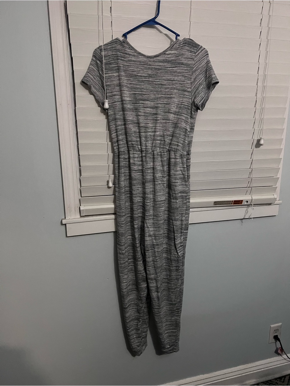 Latched Mama Heathered Wrap Short-Sleeve Jumpsuit in Light Gray - Picture 5 of 5